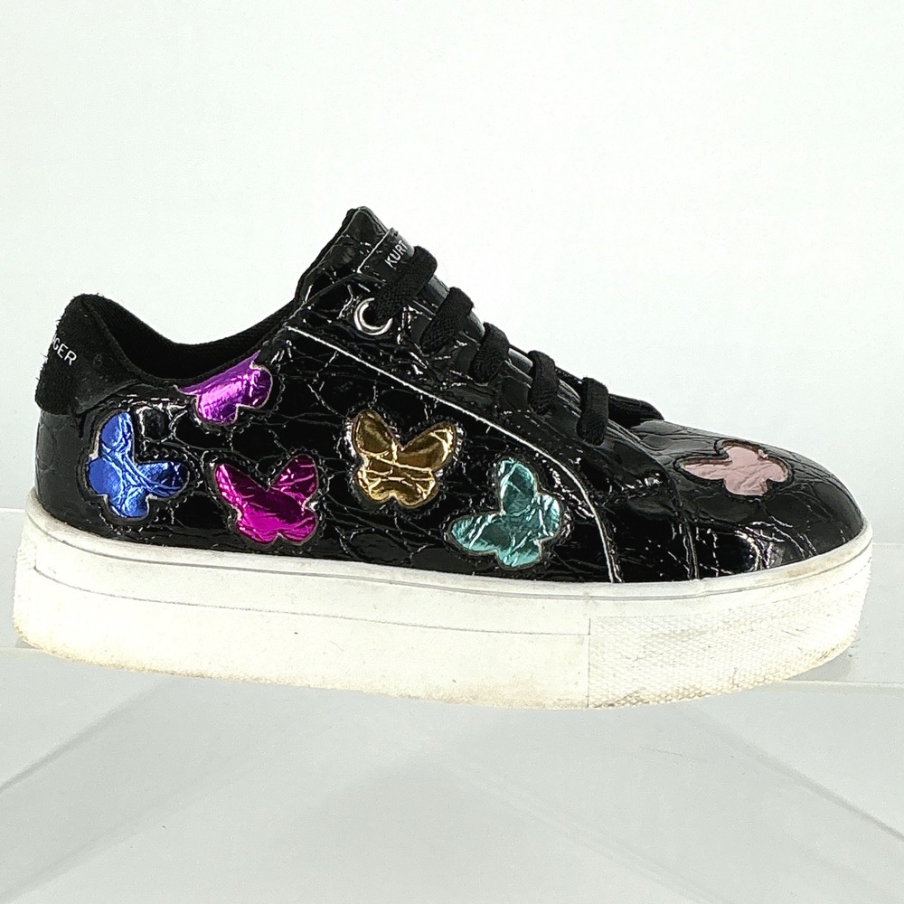 Kurt Geiger Size 12 Mini Laney Butterfly Black Croc Platform Sneakers Kids Girls